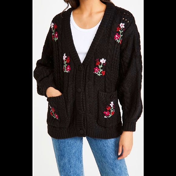 For Love And Lemons Sweaters - For Love & Lemons
Black and Red Amaryllis Button Down Cardigan - Medium